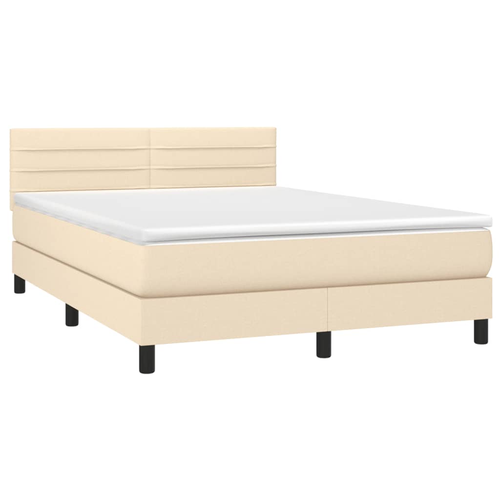 Krevet s oprugama i madracem krem 140 x 190 cm od tkanine