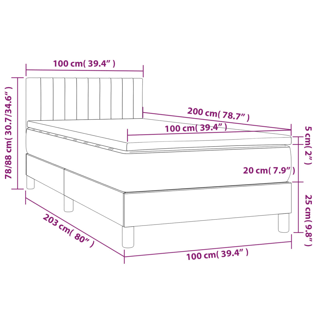 Krevet s oprugama i madracem plavi 100 x 200 cm od tkanine