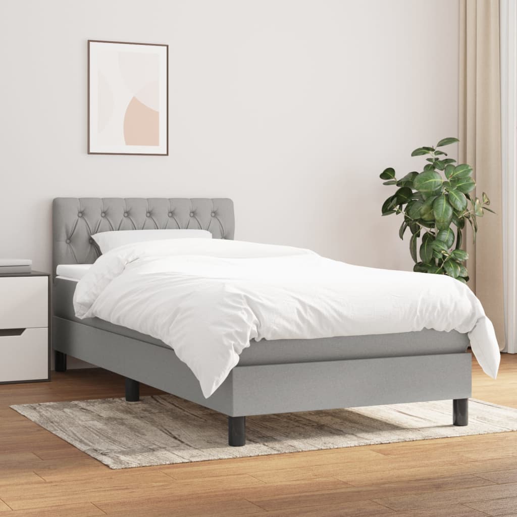 Box spring krevet s madracem svjetlosivi 90x190 cm od tkanine