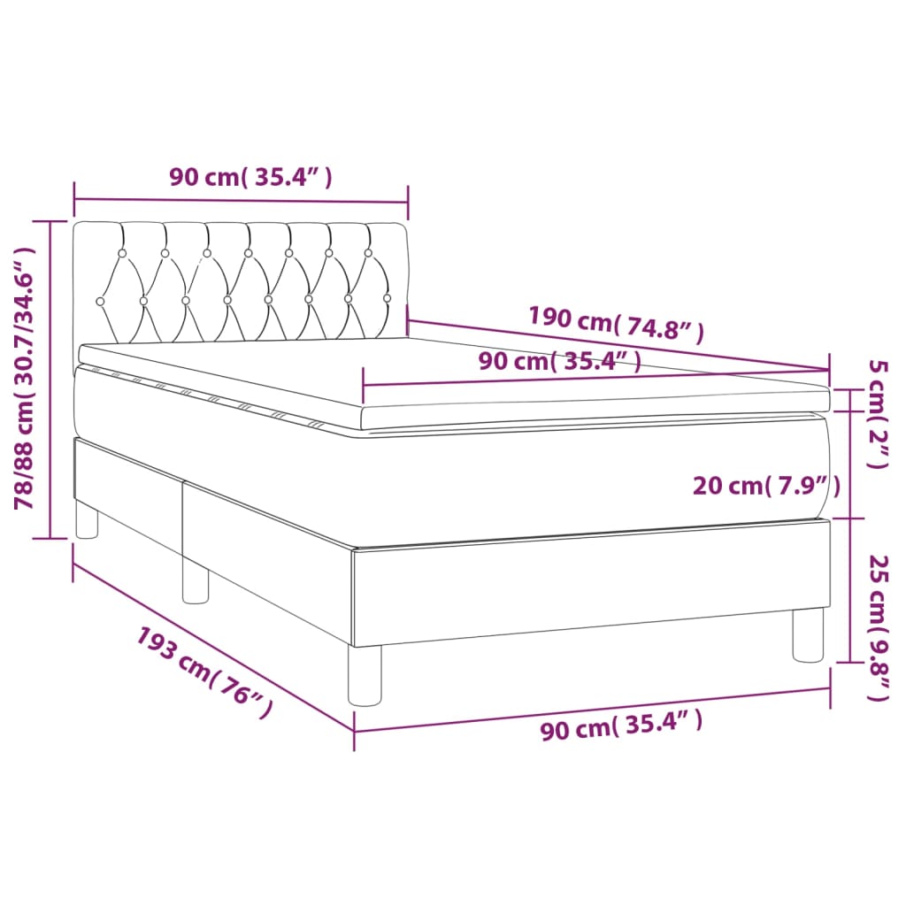 Box spring krevet s madracem crni 90x190 cm od tkanine