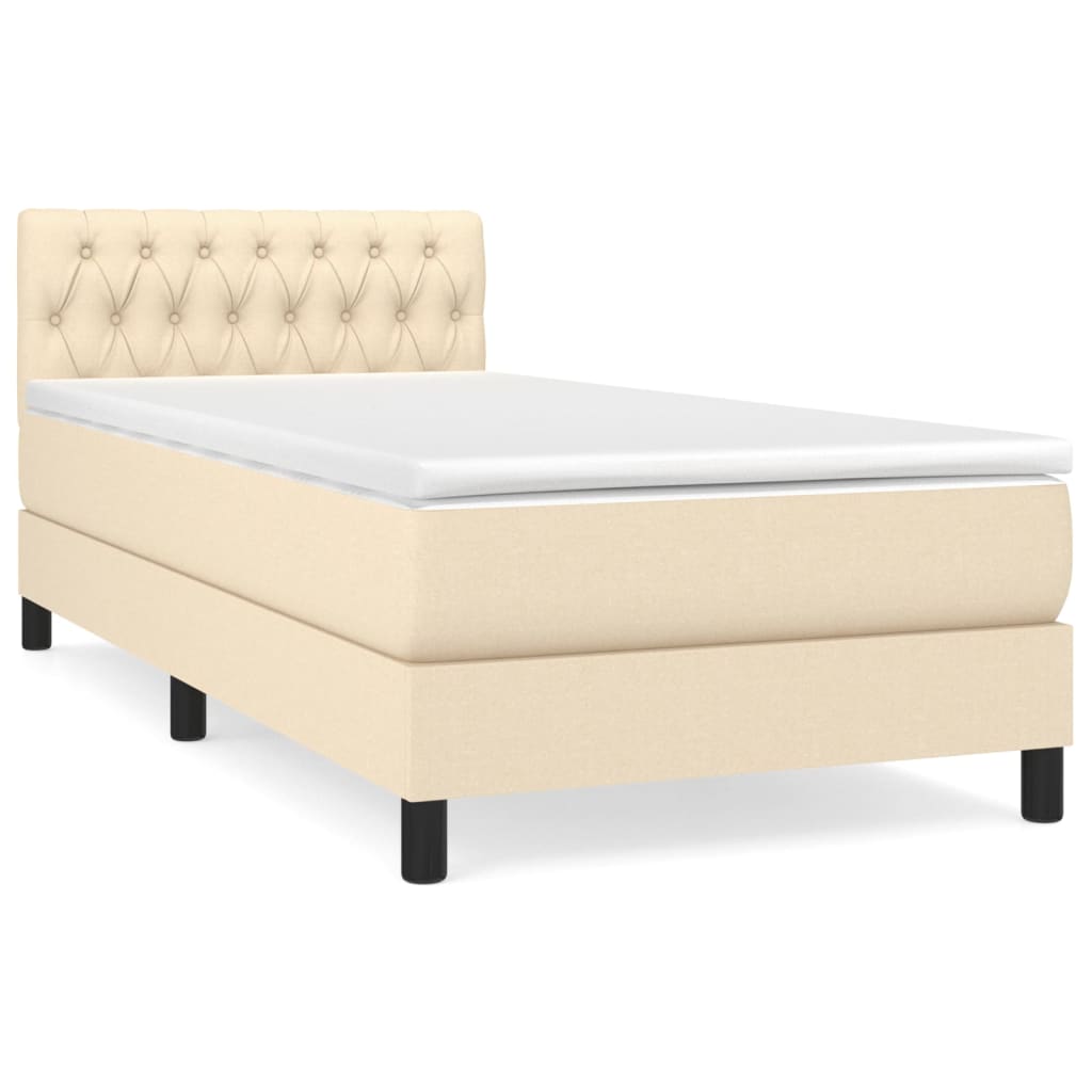 Krevet s oprugama i madracem krem 90 x 190 cm od tkanine