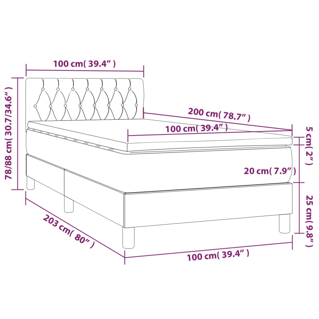 Krevet s oprugama i madracem tamnosivi 100 x 200 cm od tkanine