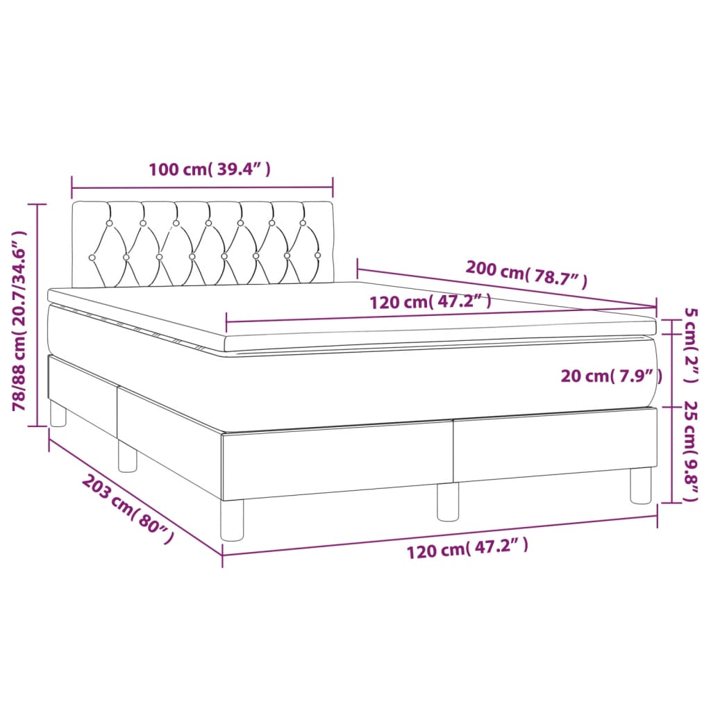 Krevet s oprugama i madracem crni 120 x 200cm od tkanine