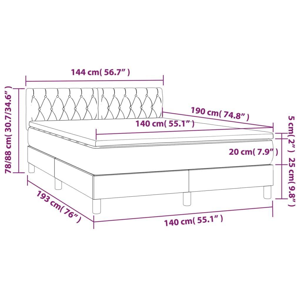 Krevet s oprugama i madracem plavi 140 x 190 cm od tkanine