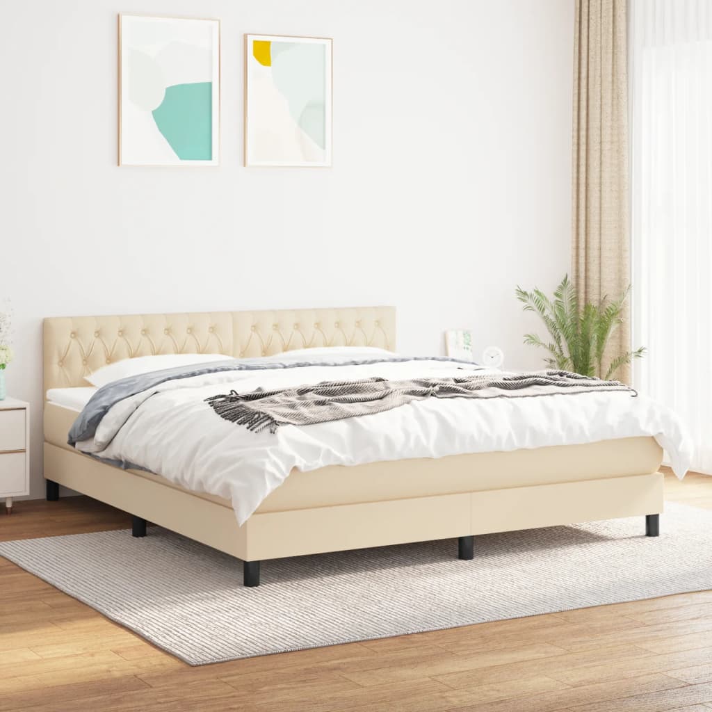 Krevet s oprugama i madracem krem 180x200 cm od tkanine