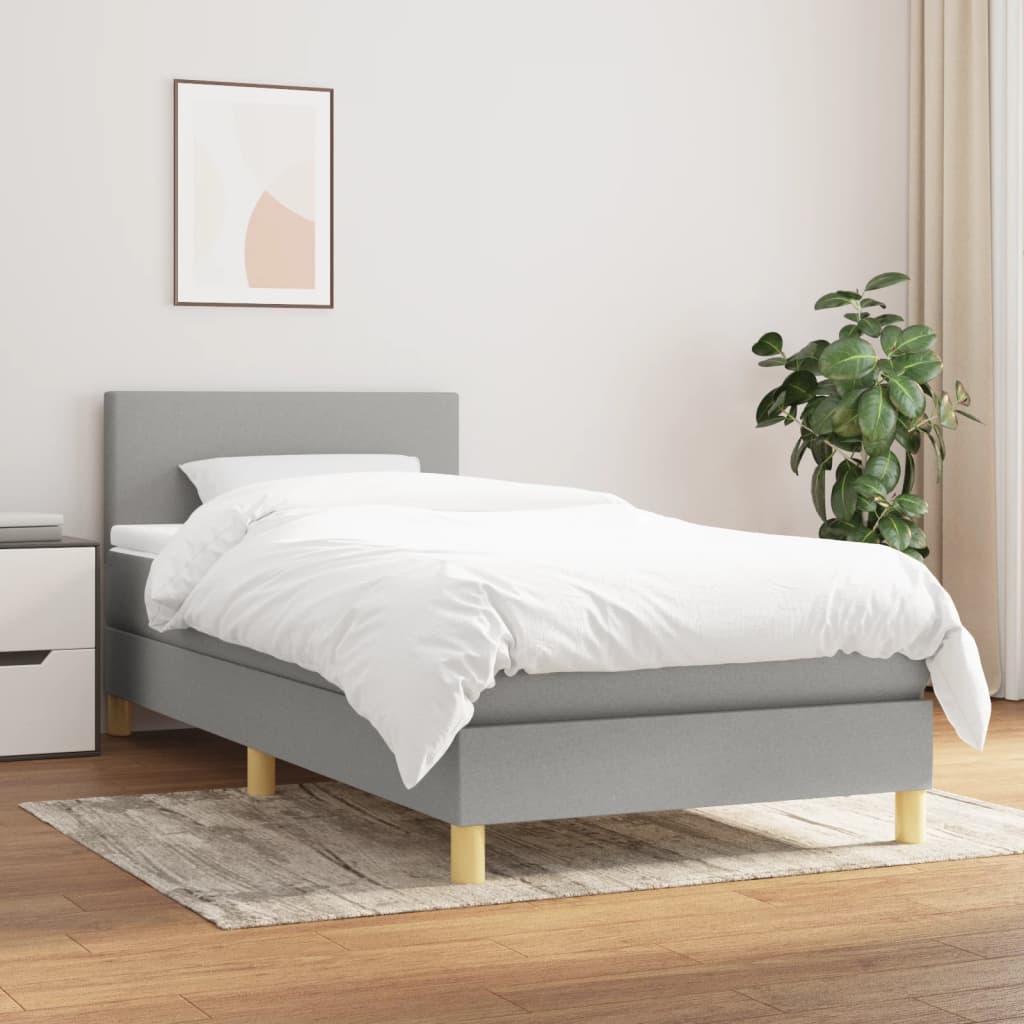 Box spring krevet s madracem svjetlosivi 90x190 cm od tkanine