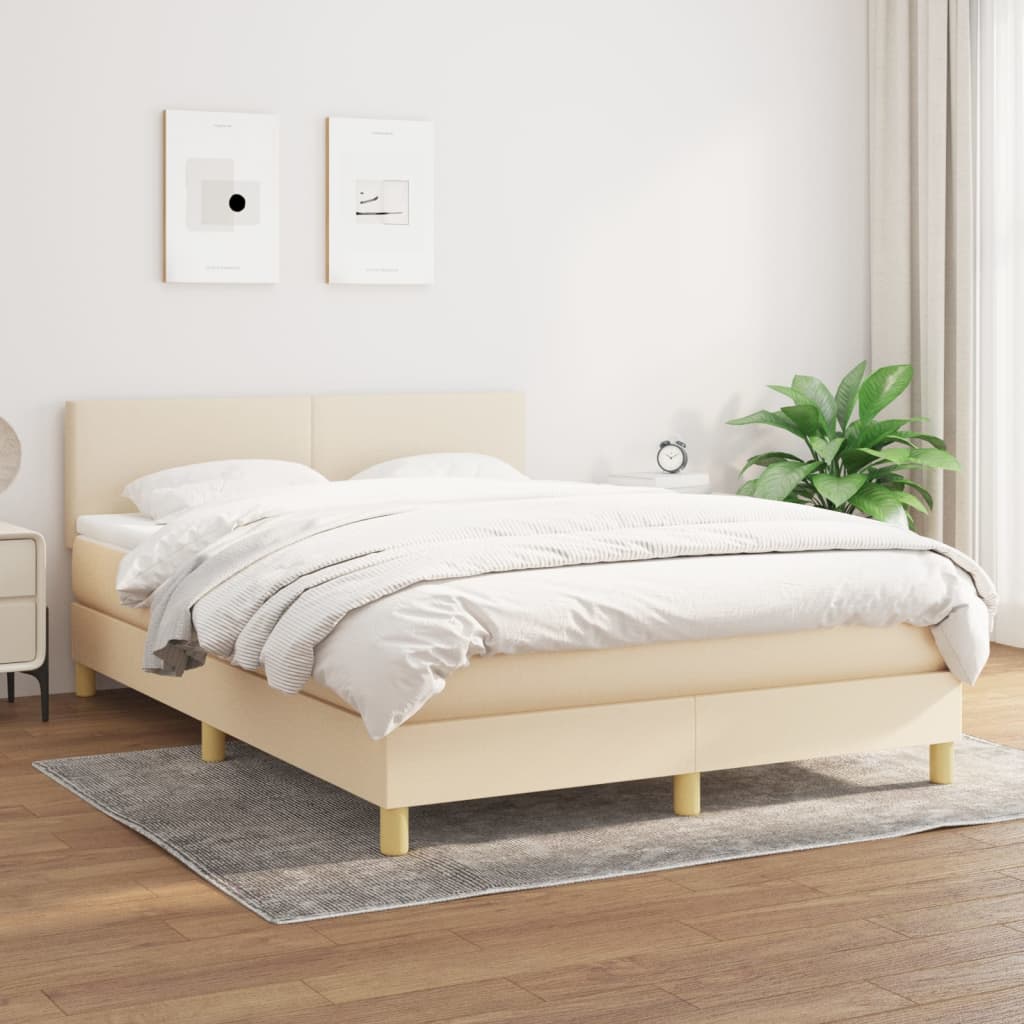 Krevet s oprugama i madracem krem 140x200 cm od tkanine
