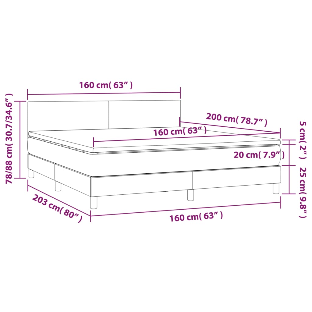 Krevet box spring s madracem svjetlosiva 160x200 cm tkanina