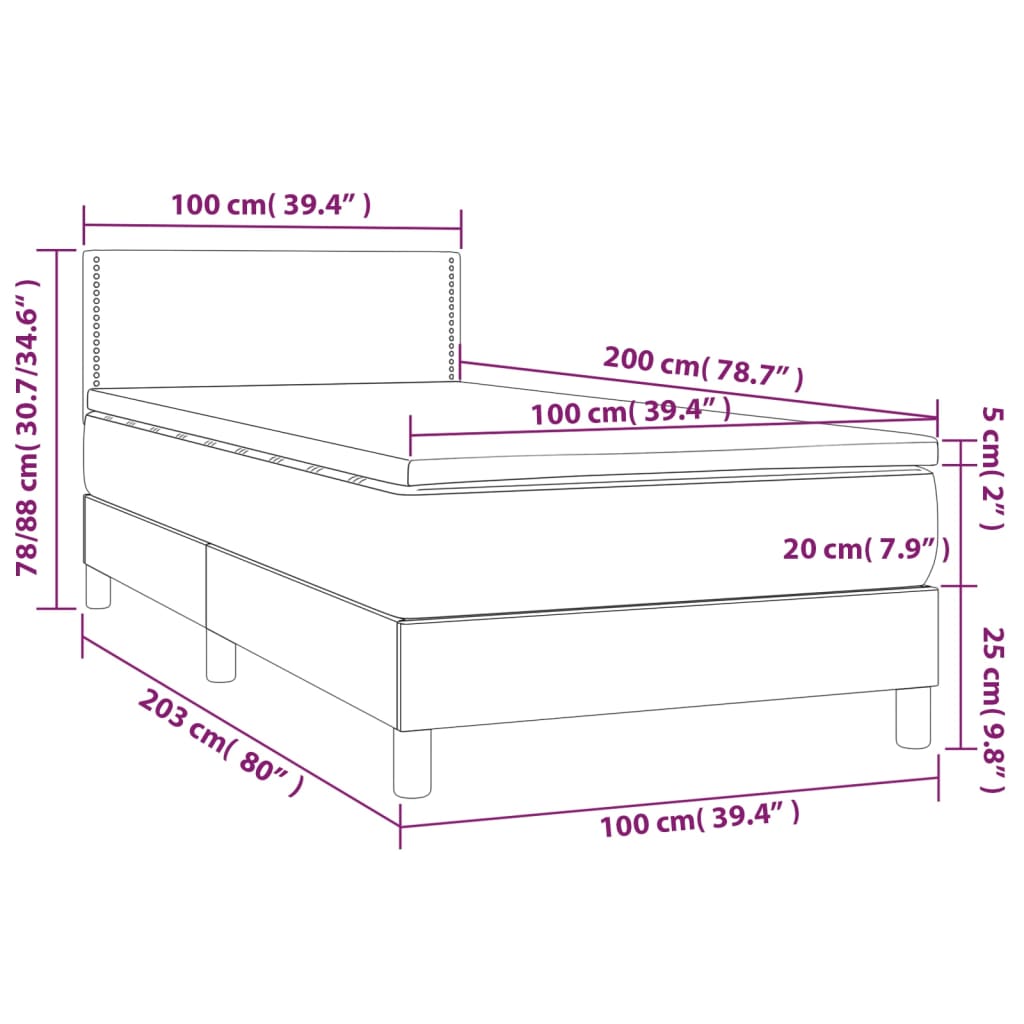 Krevet s oprugama i madracem svjetlosivi 100x200 cm od tkanine