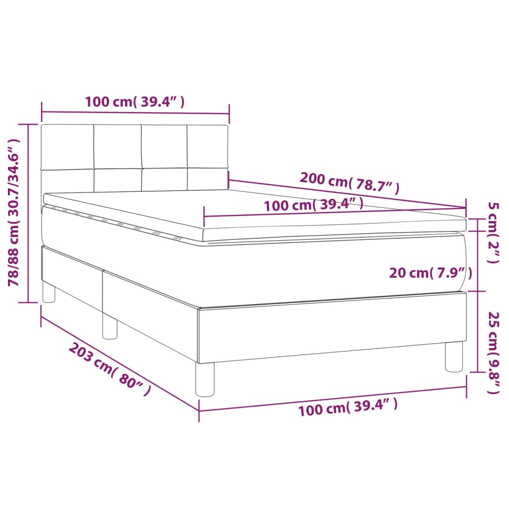 Krevet s oprugama i madracem krem 100 x 200 cm od tkanine