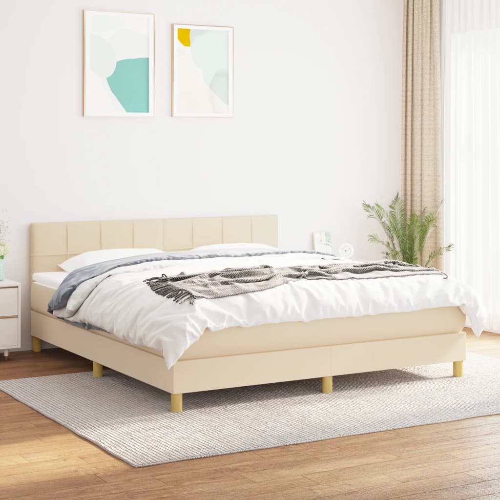 Krevet s oprugama i madracem krem 180x200 cm od tkanine