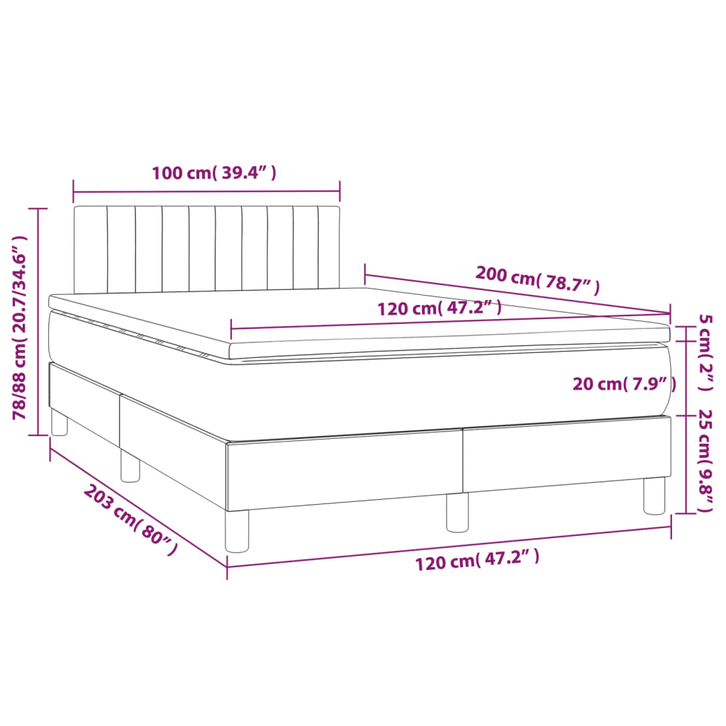 Krevet s oprugama i madracem krem 120 x 200 cm od tkanine