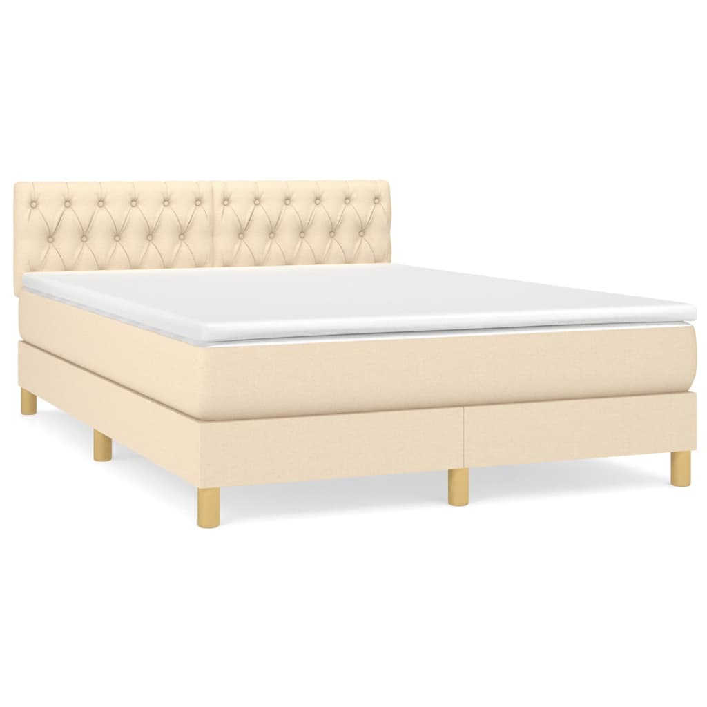 Krevet s oprugama i madracem krem 140 x 190 cm od tkanine