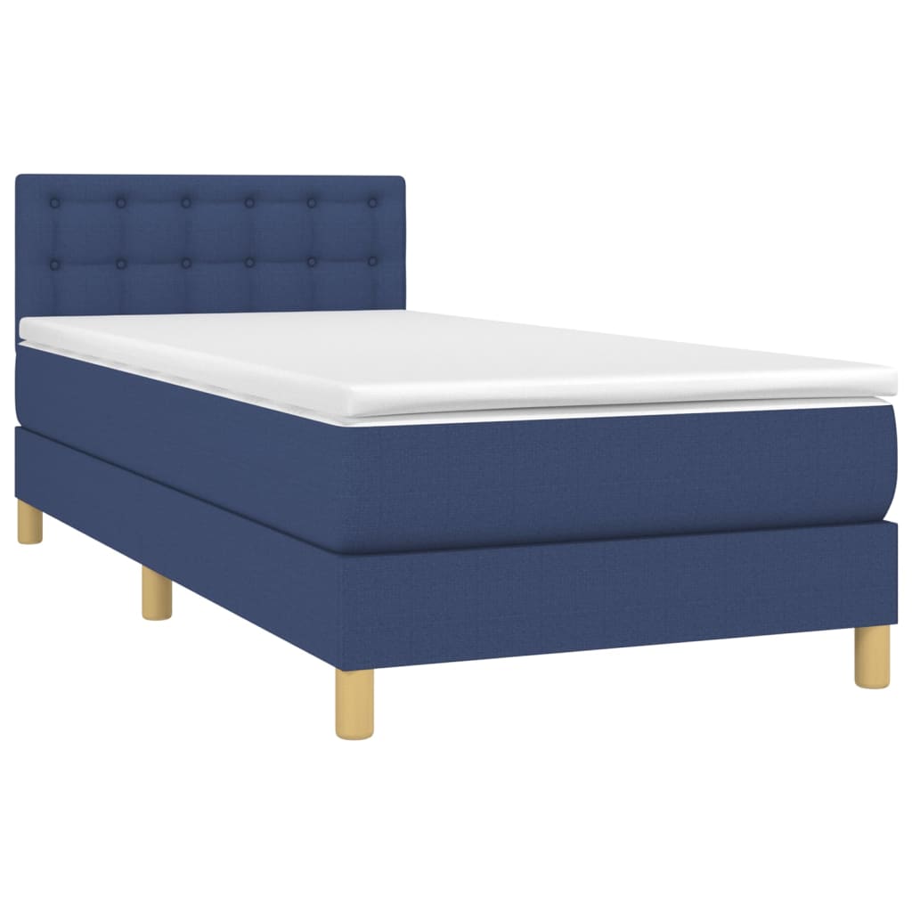 Krevet s oprugama i madracem plavi 90 x 190 cm od tkanine