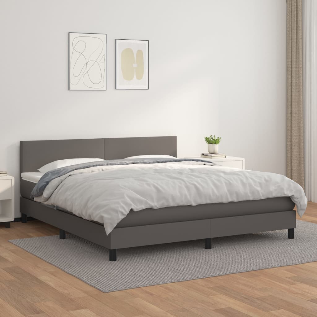 Krevet s oprugama i madracem sivi 180 x 200 cm od umjetne kože