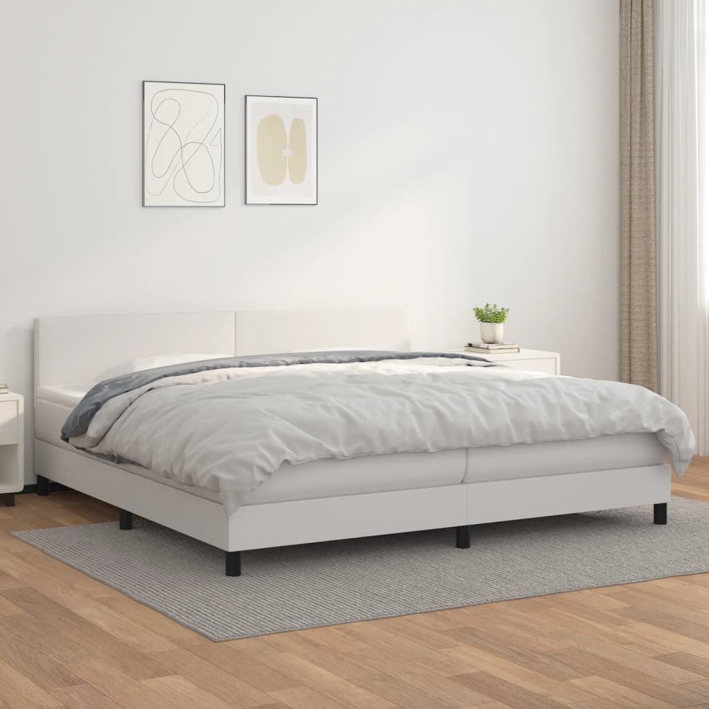 Krevet s oprugama i madracem bijeli 200x200 cm umjetna koža