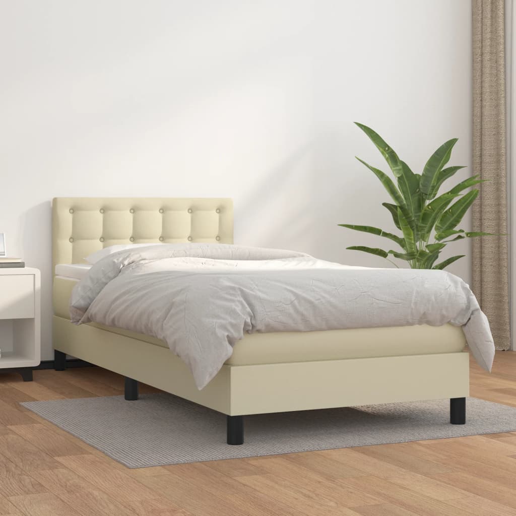 Krevet s oprugama i madracem krem 90 x 190 cm od umjetne kože