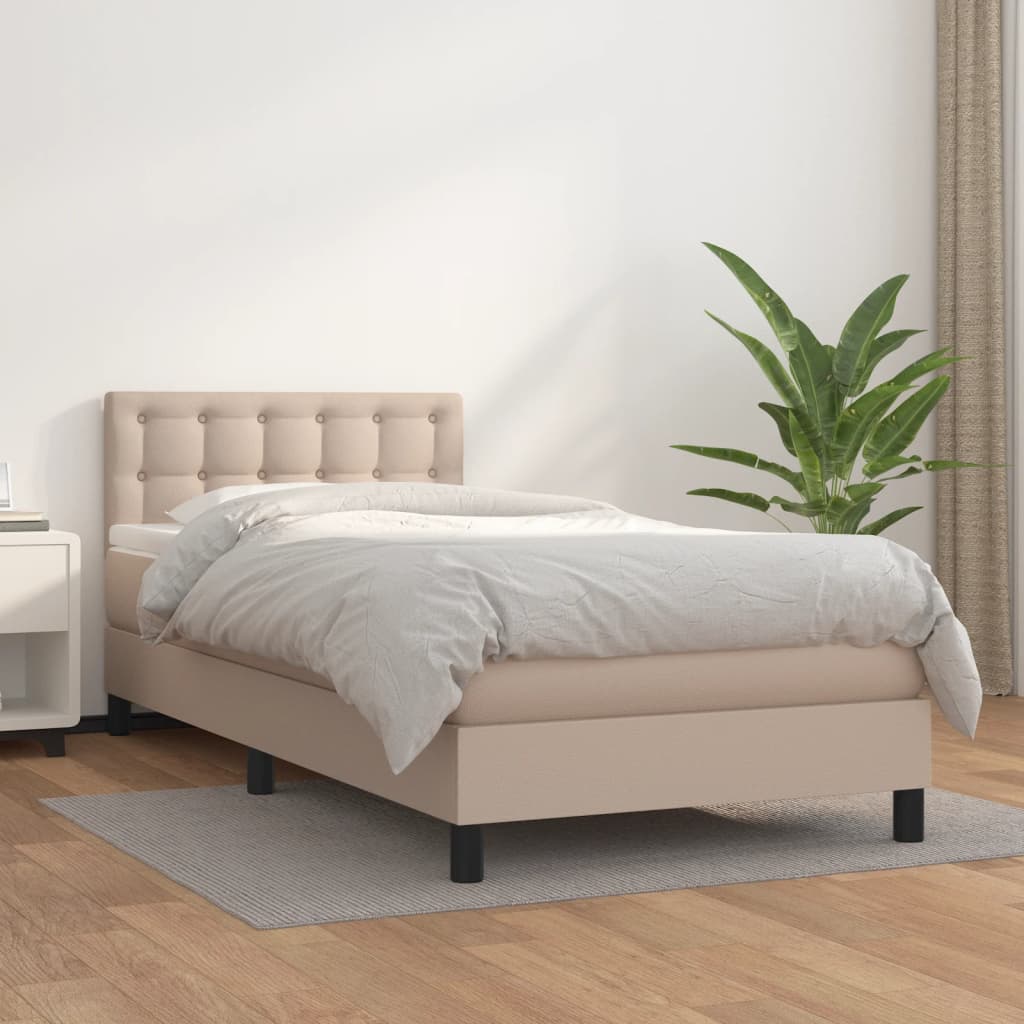 Krevet s oprugama i madrac cappuccino 100x200cm od umjetne kože