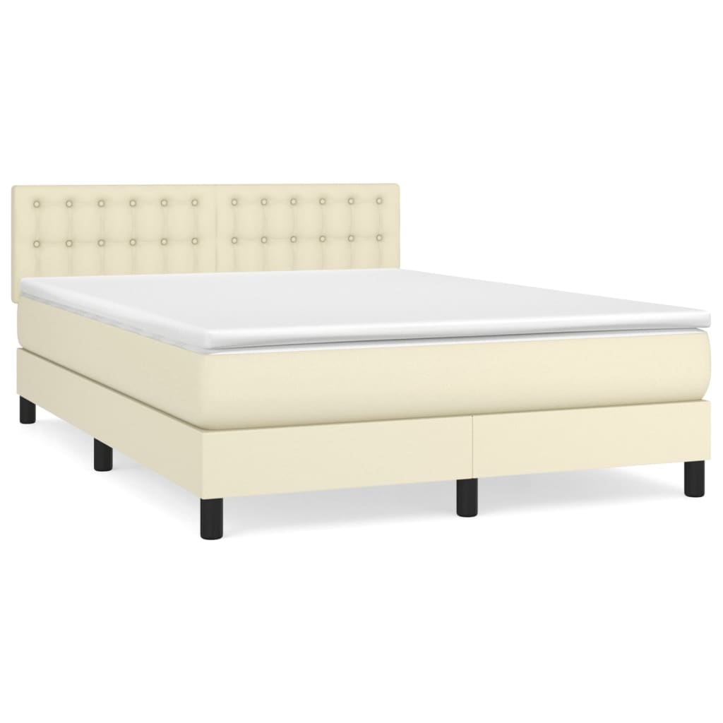 Krevet s oprugama i madracem krem 140 x 190 cm od umjetne kože