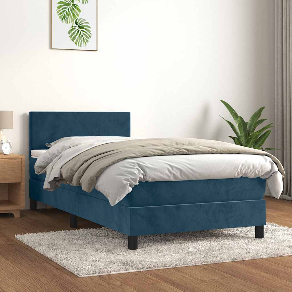 Box spring krevet s madracem tamnoplavi 90x200 cm baršunasti