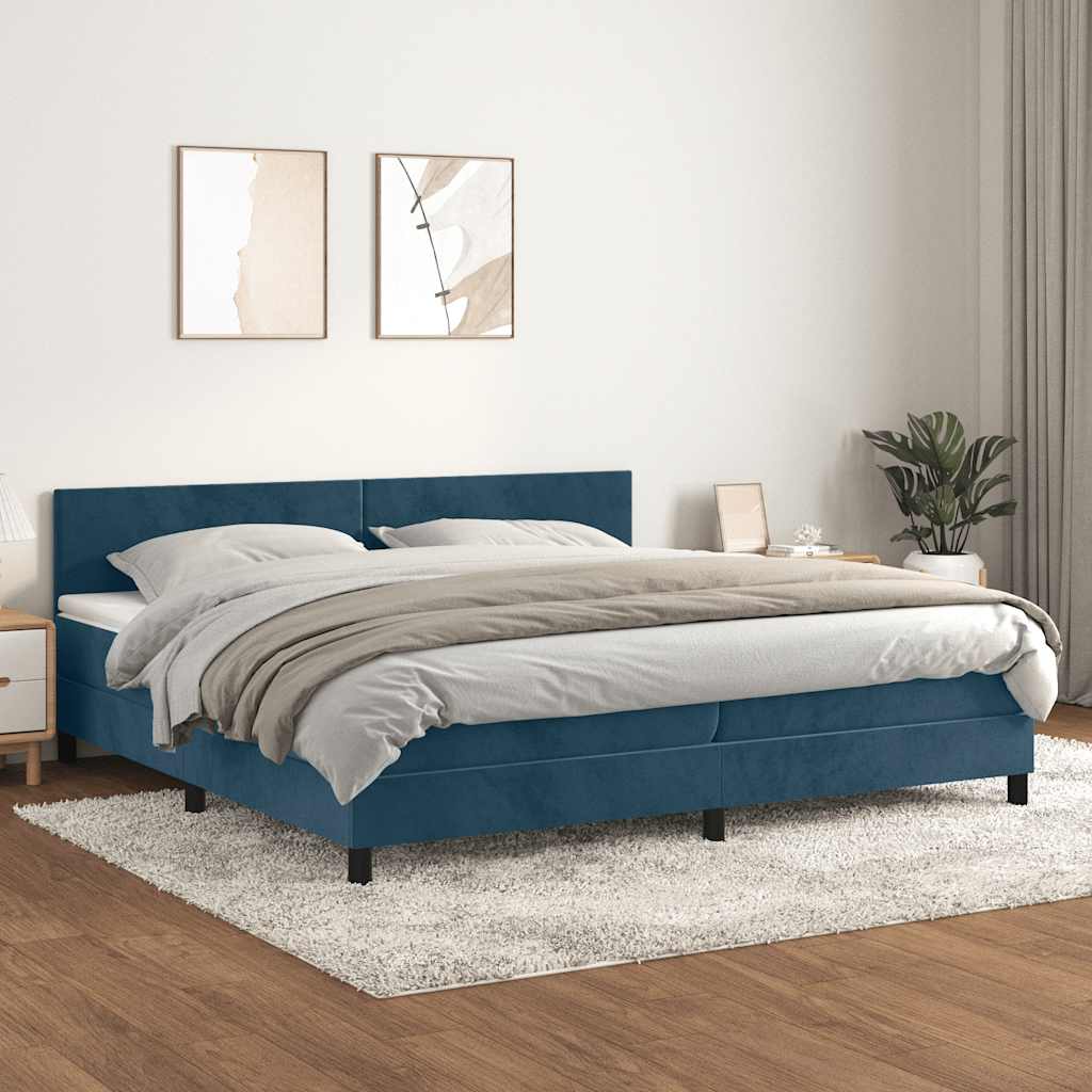 Krevet s oprugama i madracem tamnoplavi 200x200 cm baršunasti