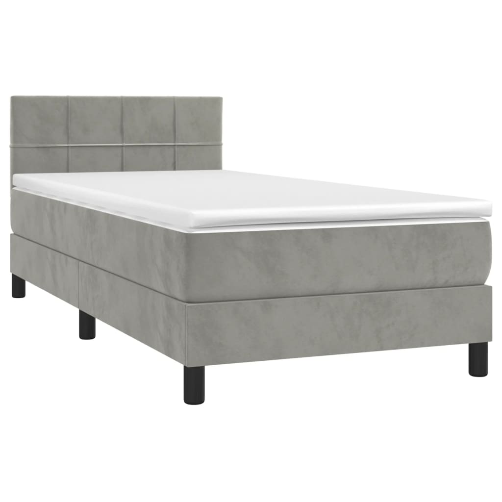 Box spring krevet s madracem svjetlosivi 100x200 cm baršunasti