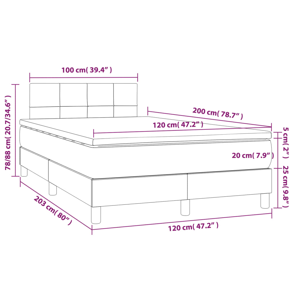 Box spring krevet s madracem tamnosivi 120 x 200 cm baršunasti