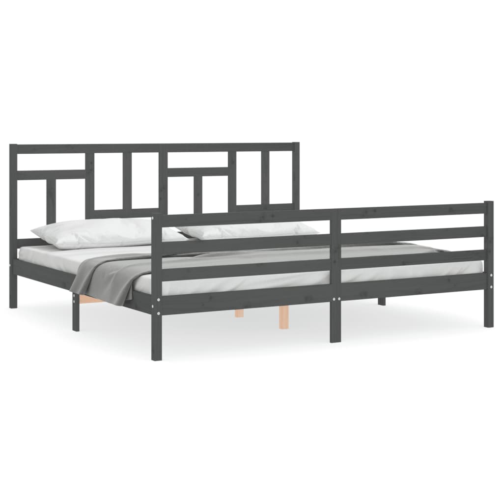 Okvir za krevet s uzglavljem sivi 200 x 200 cm od masivnog drva