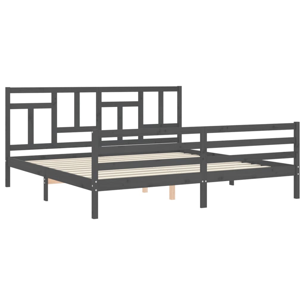 Okvir za krevet s uzglavljem sivi 200 x 200 cm od masivnog drva