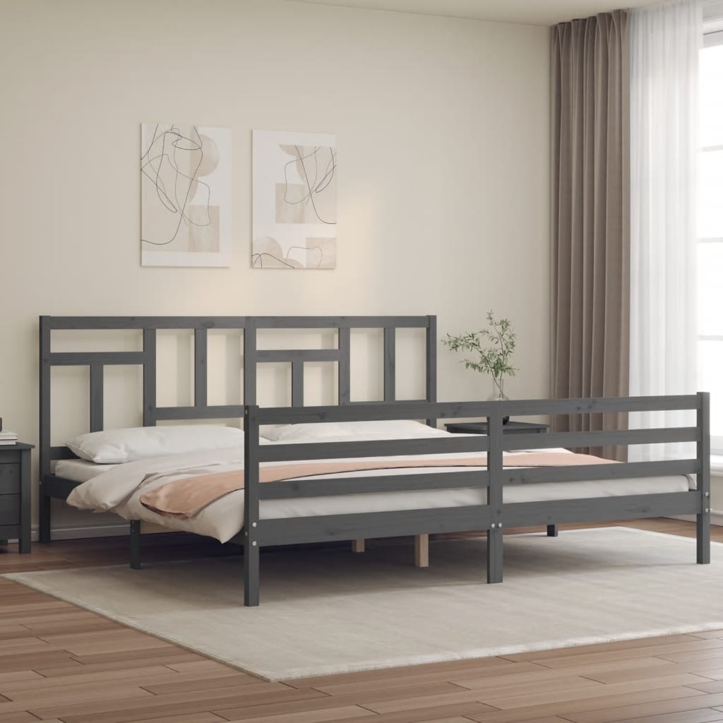 Okvir za krevet s uzglavljem sivi 200 x 200 cm od masivnog drva