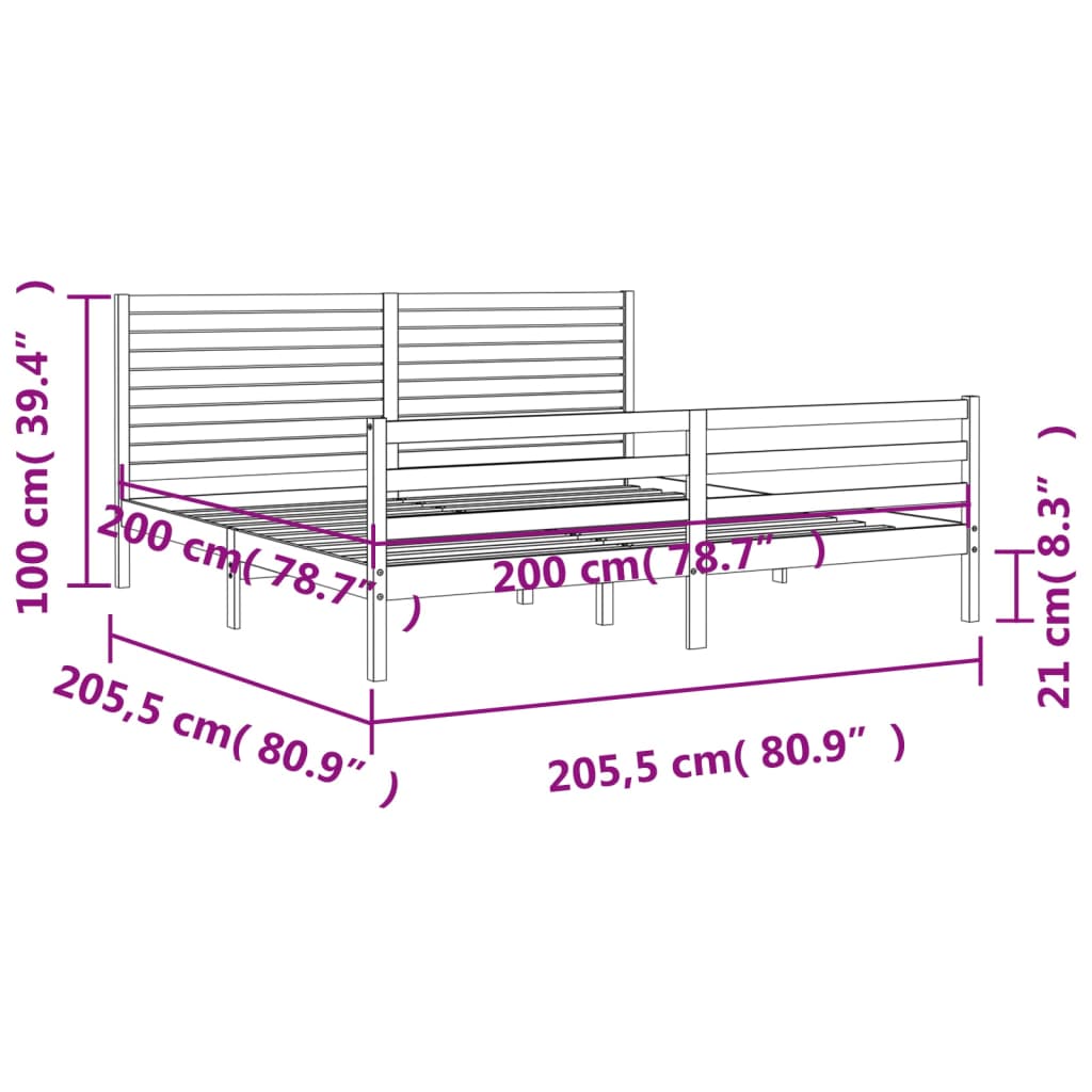 Okvir za krevet s uzglavljem bijeli 200x200 cm od masivnog drva
