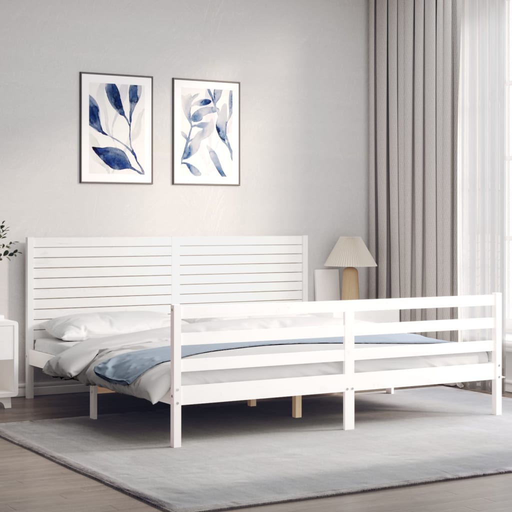 Okvir za krevet s uzglavljem bijeli 200x200 cm od masivnog drva