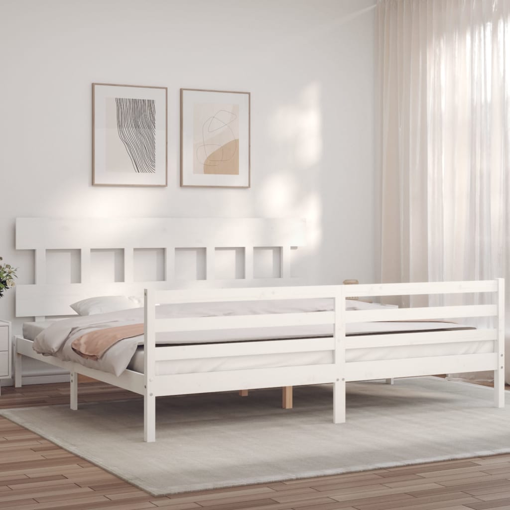 Okvir za krevet s uzglavljem bijeli 200x200 cm od masivnog drva