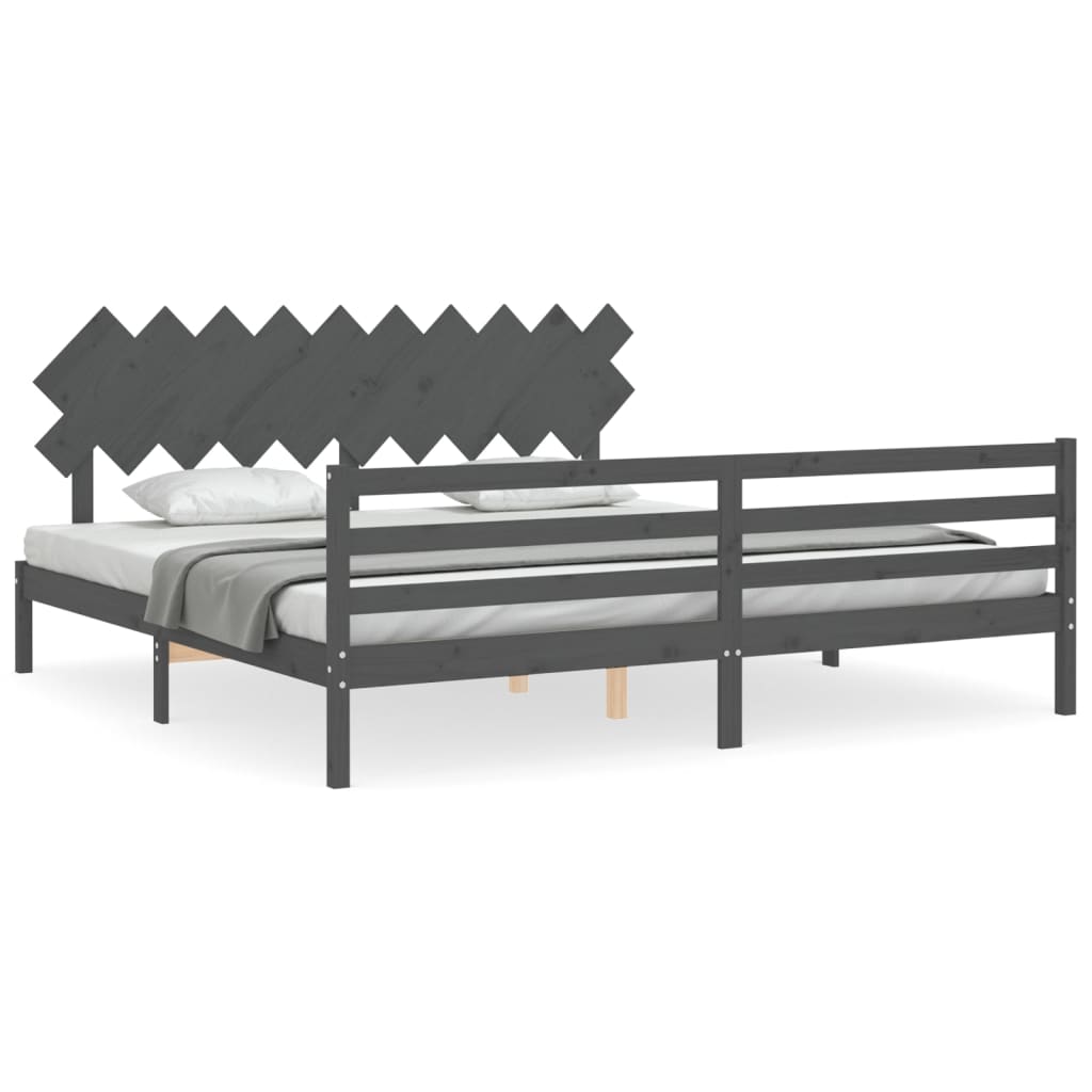 Okvir za krevet s uzglavljem sivi 200 x 200 cm od masivnog drva