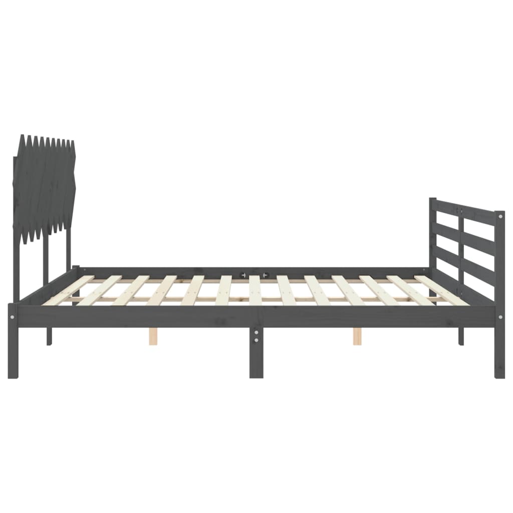 Okvir za krevet s uzglavljem sivi 200 x 200 cm od masivnog drva