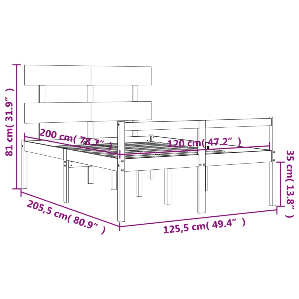Krevet za starije s uzglavljem bijeli 120x200 cm masivnog drva