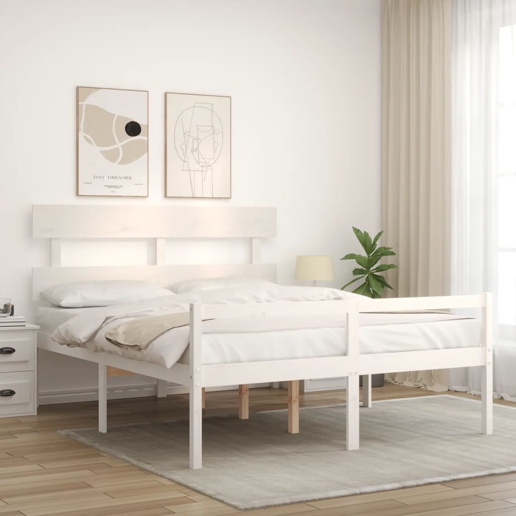 Krevet za starije s uzglavljem bijeli 160x200 cm masivnog drva