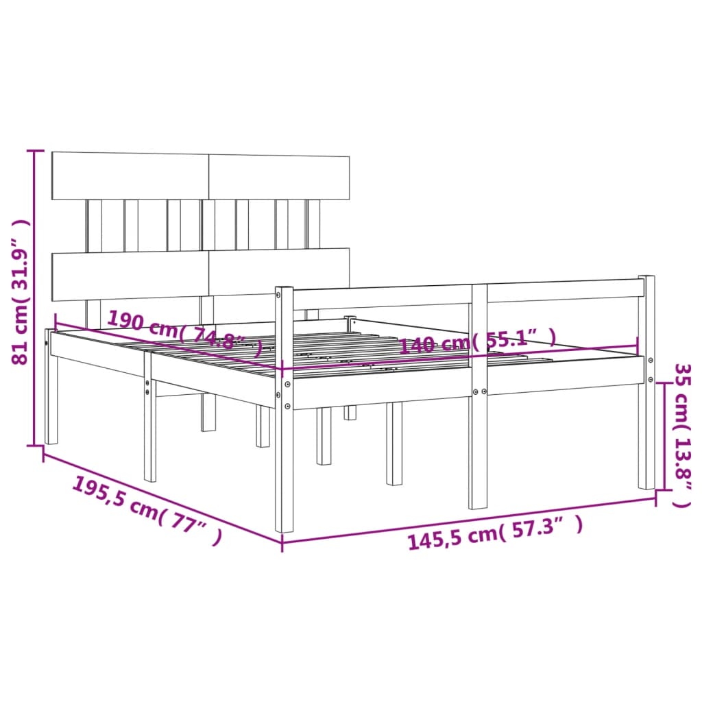 Krevet za starije s uzglavljem bijeli 140x190 cm masivnog drva