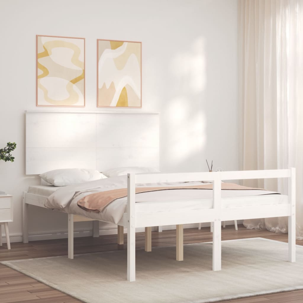 Krevet za starije s uzglavljem bijeli 140x190 cm masivnog drva