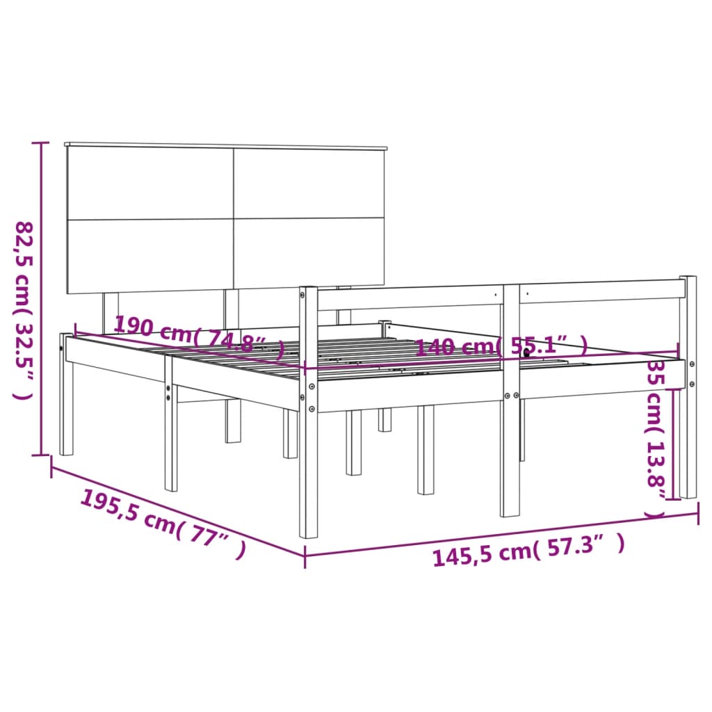 Krevet za starije s uzglavljem bijeli 140x190 cm masivnog drva