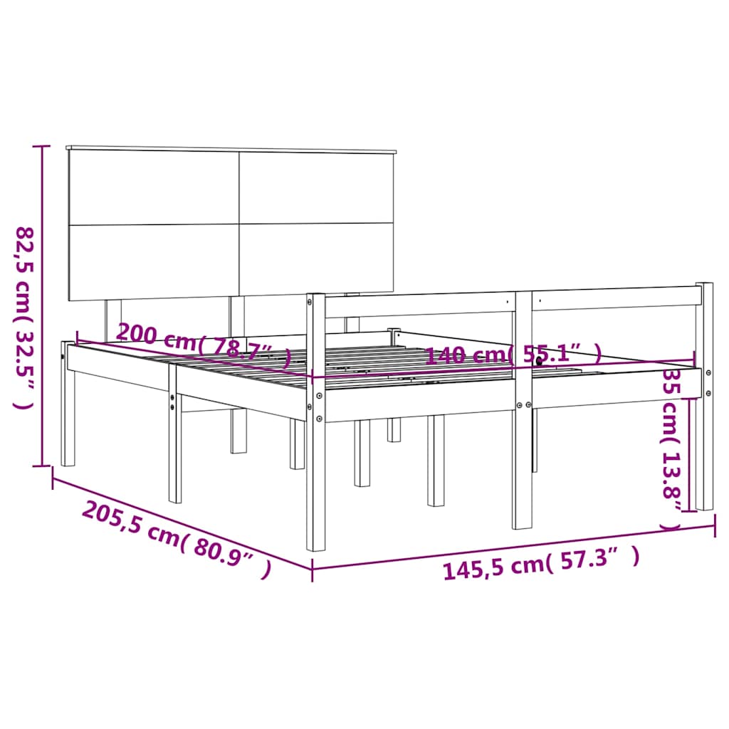 Krevet za starije s uzglavljem bijeli 140x200 cm masivnog drva