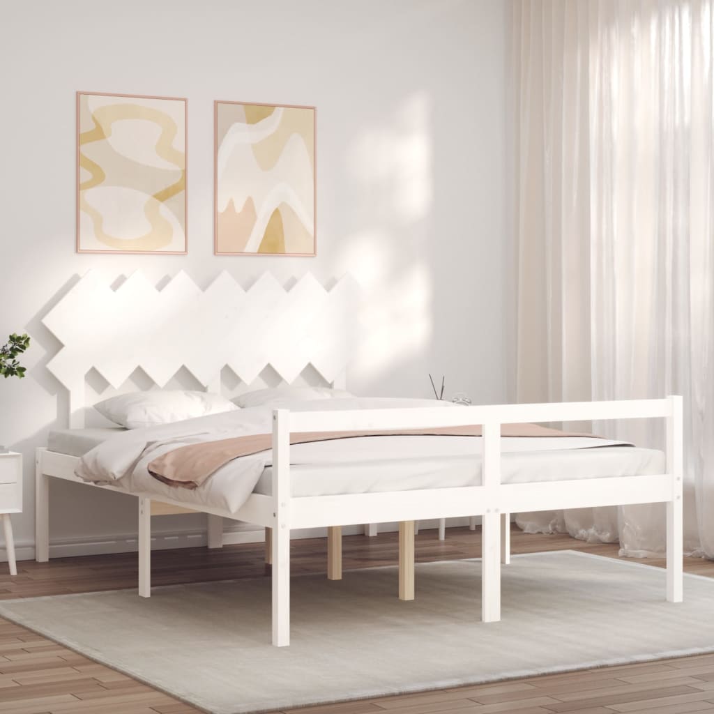 Krevet za starije s uzglavljem bijeli 140x190 cm masivnog drva