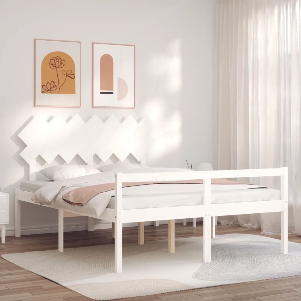 Krevet za starije s uzglavljem bijeli 140x190 cm masivnog drva