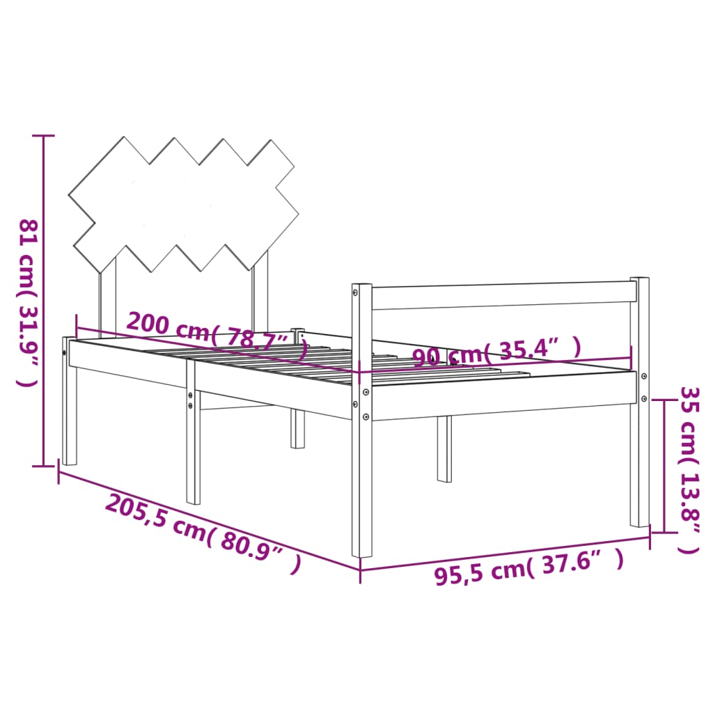 Krevet za starije s uzglavljem 90x200 cm od masivnog drva