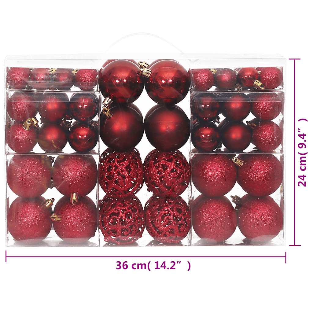 Božićne kuglice 100 kom crvena boja vina 3/4/6 cm