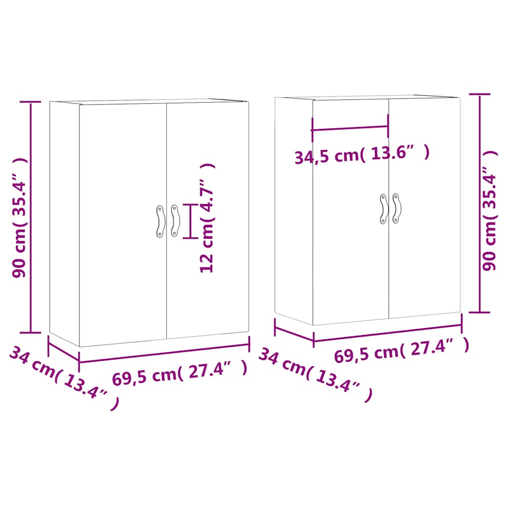 Zidni ormarići 2 kom boja hrasta sonome 69,5 x 34 x 90 cm