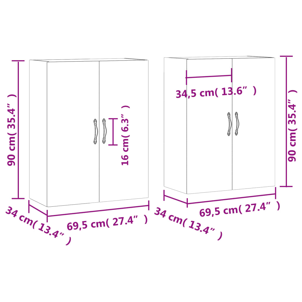 Zidni ormarići 2 kom siva boja betona 69,5 x 34 x 90 cm