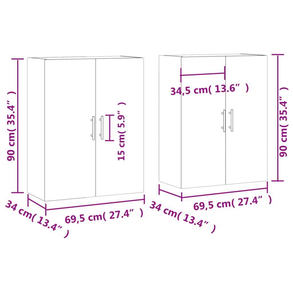 Zidni ormarići 2 kom siva boja betona 69,5 x 34 x 90 cm