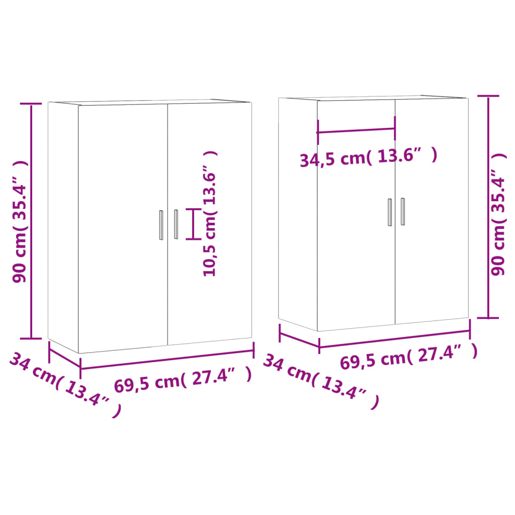 Zidni ormarići 2 kom siva boja hrasta sonome 69,5 x 34 x 90 cm
