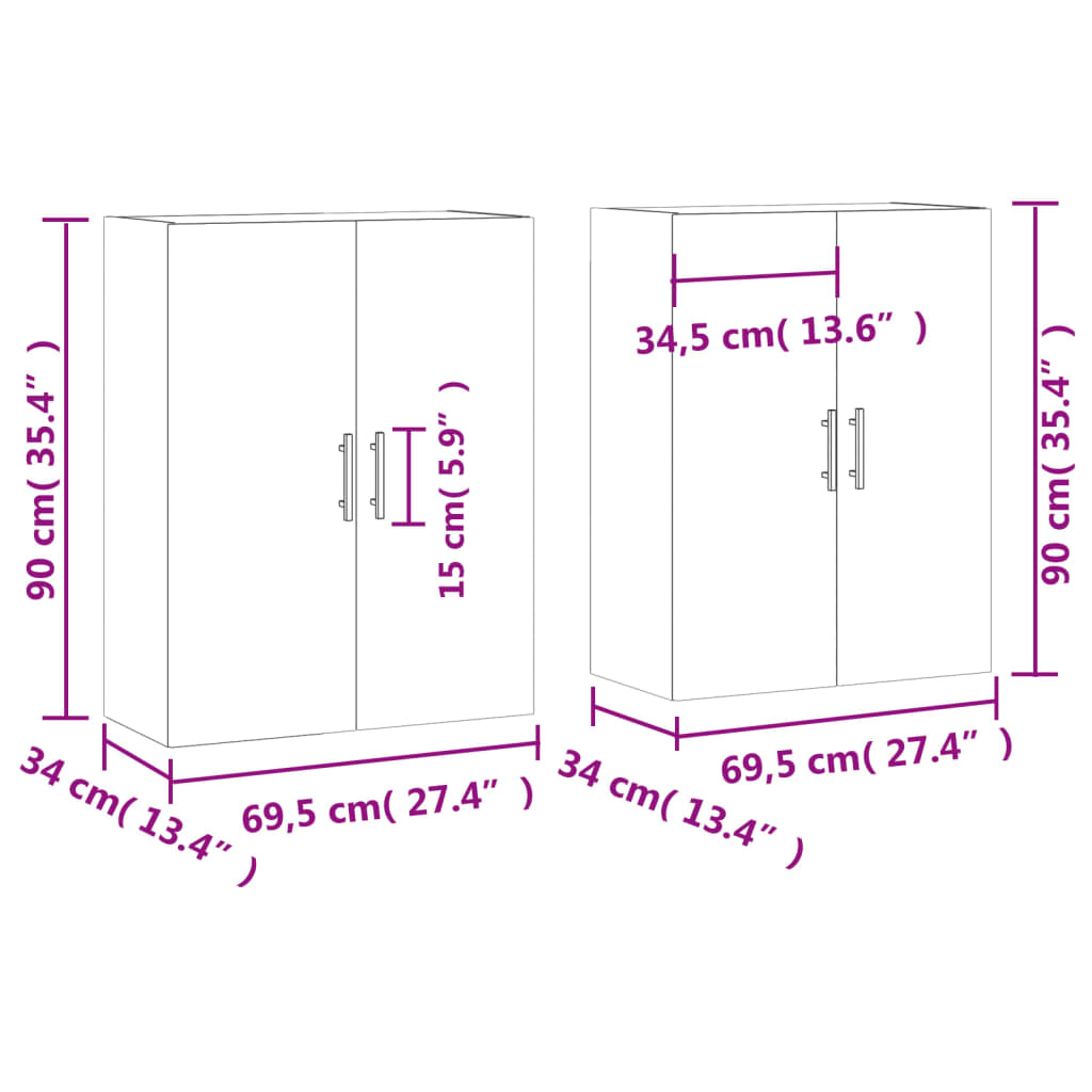 Zidni ormarići 2 kom bijeli 69,5 x 34 x 90 cm